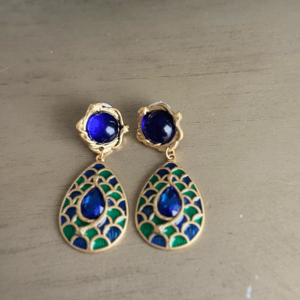 Elegant Gold and Blue Drop Earrings